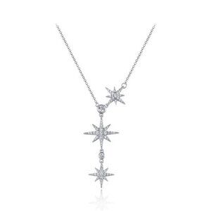 Sterling Silver Cubic Zirconia Triple Star Bolo Necklace